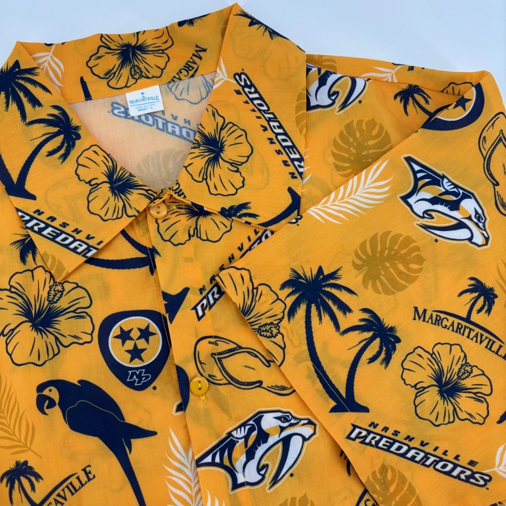 Margaritaville Nashville Preds Mens L Jimmy Buffet Style Tropical Hawaiian Shirt